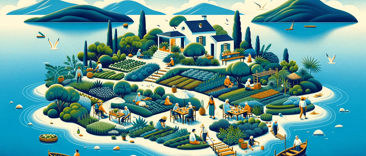 Blog of What Are Blue Zones? How to Live a Longer & Healthier Life which have image illustration of small farming island